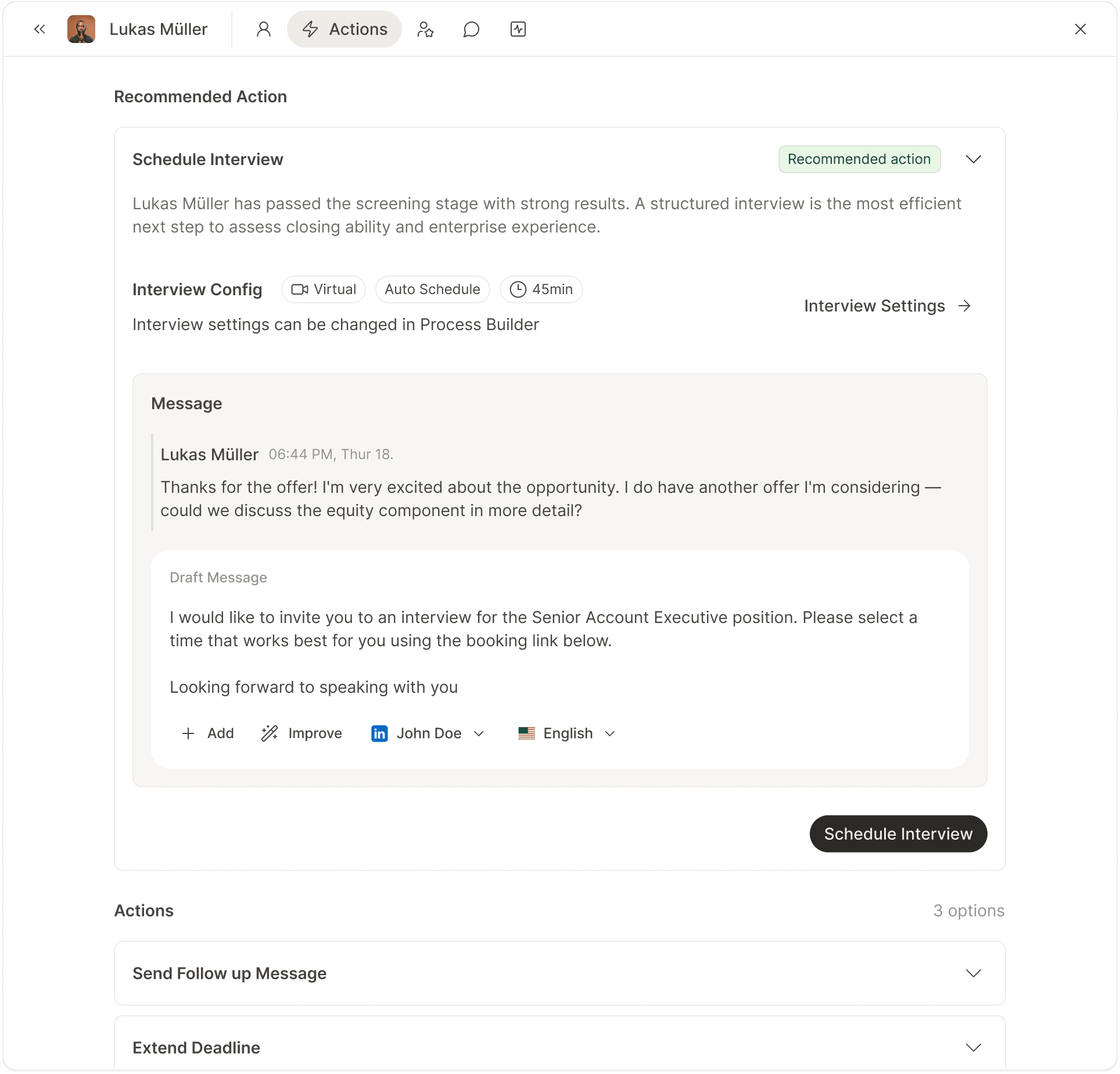 Actioning — drafted message