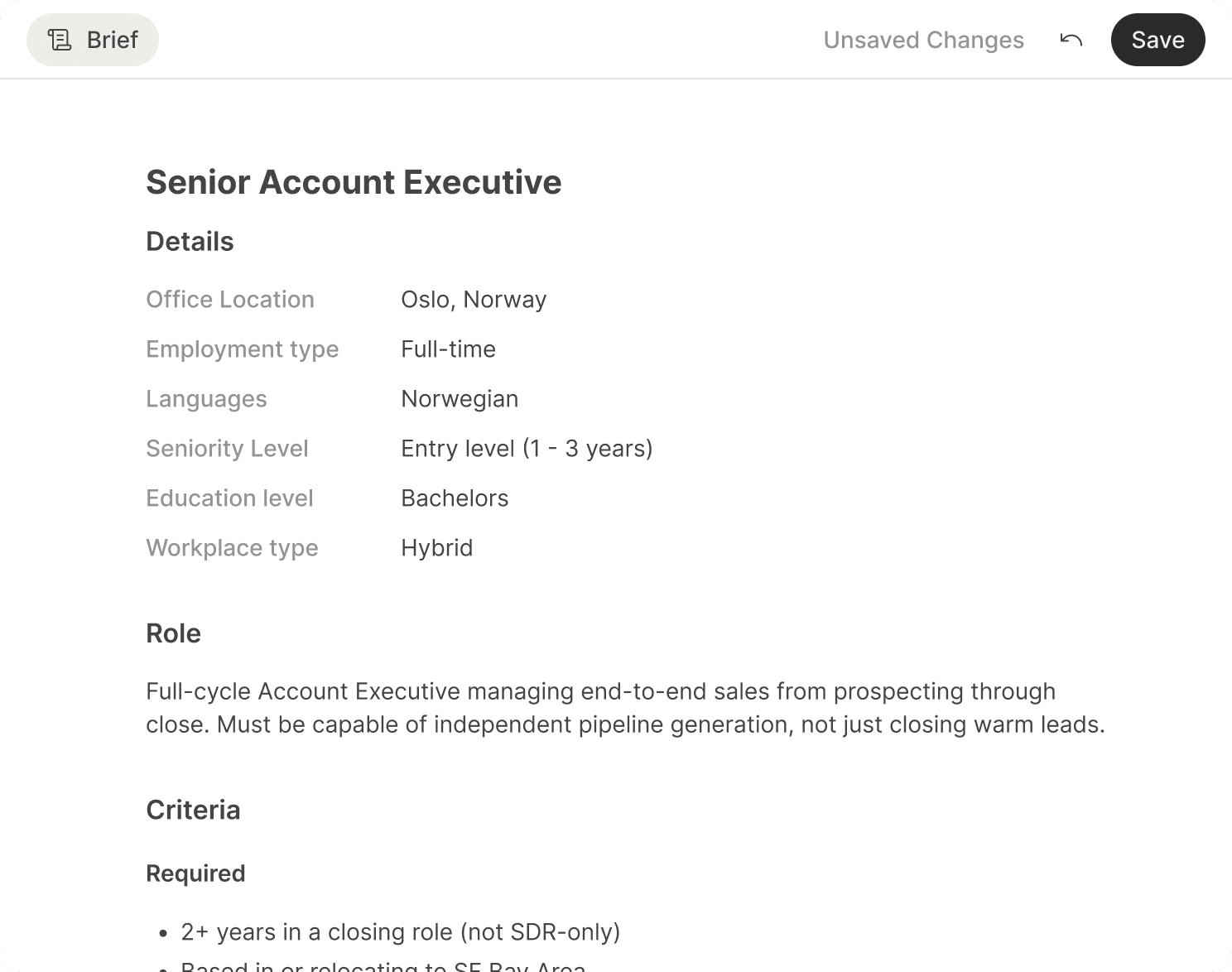 Agent — job brief view